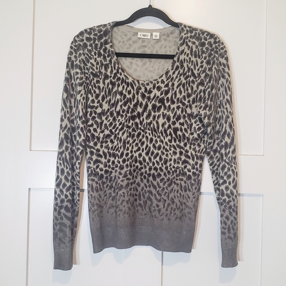 Cato Sweaters - Cato Animal Print Leopard Sweater Pullover Black Gray Size Large Round Neck